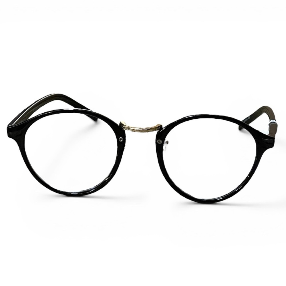 NEW Unisex Round Black Glasses with Gold Bridge